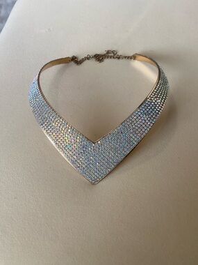 Crystal V-Front Statement Choker Necklace - Iridescent